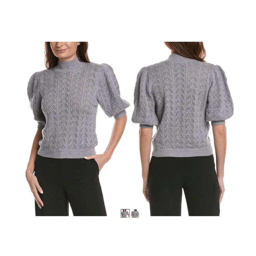 Elie Tahari NWT Balloon Sleeve Wool Sweater Turtleneck in Gray, Sz Large MP $195
